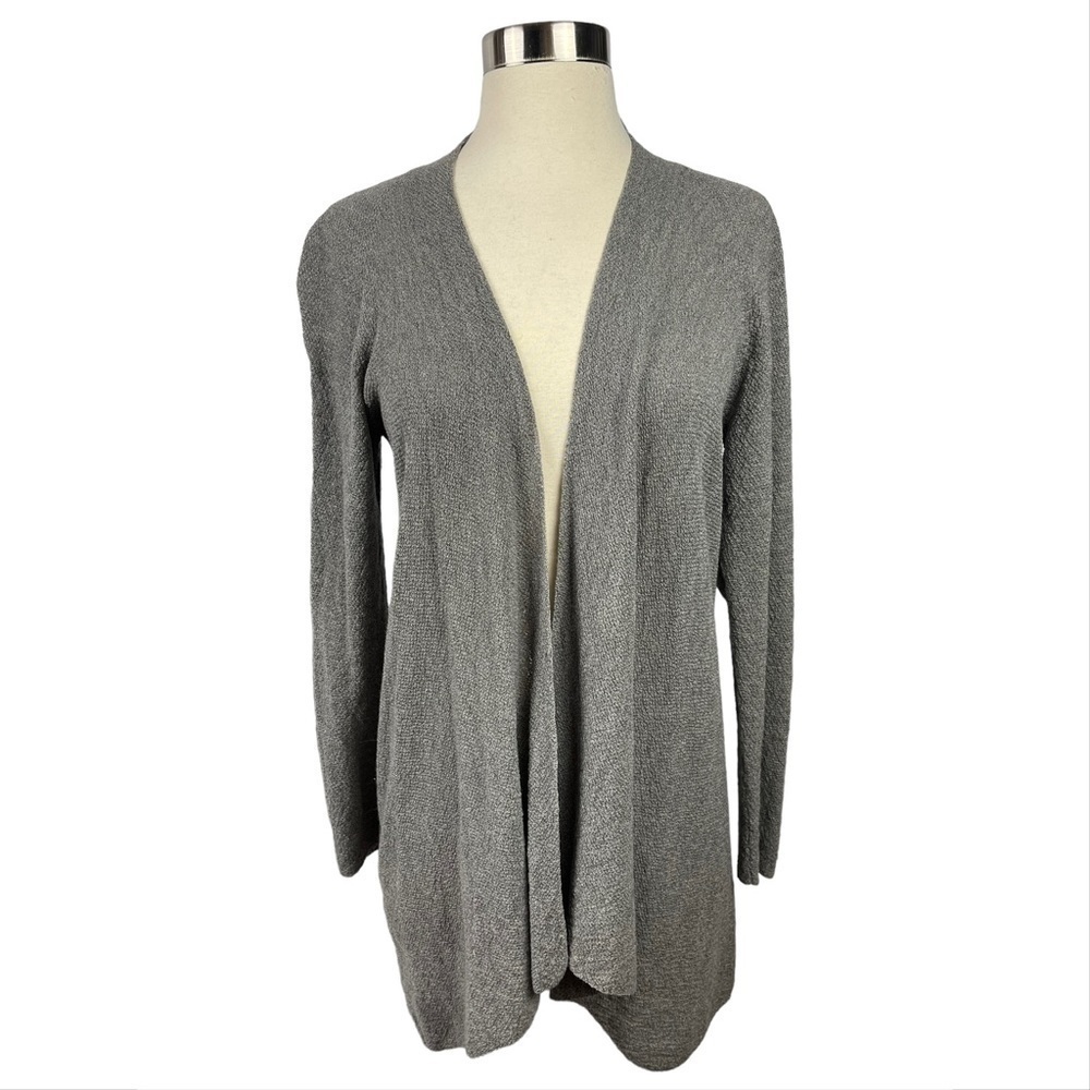 Eileen Fisher Grey 100% Wool Light Open Knit‎ Cardigan Sweater Small